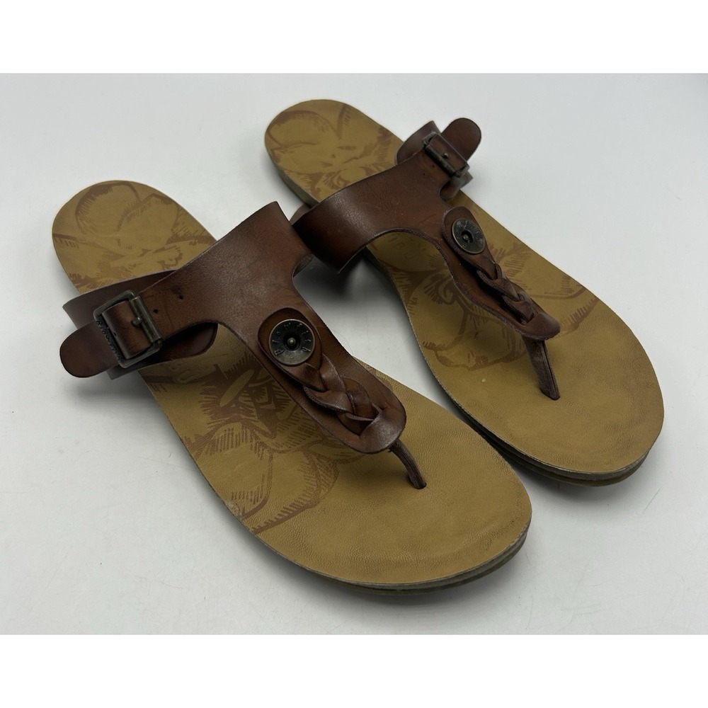 Blowfish Sandals Women 8.5 Braided Thong Brown Faux Leather Slip On Flat Comfort